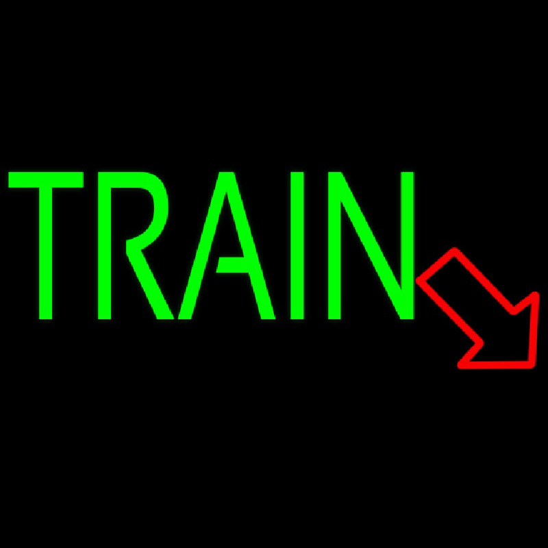 Green Train With Red Arrow Neon Skilt