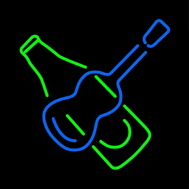Guitar With Beer Bottle Neon Skilt