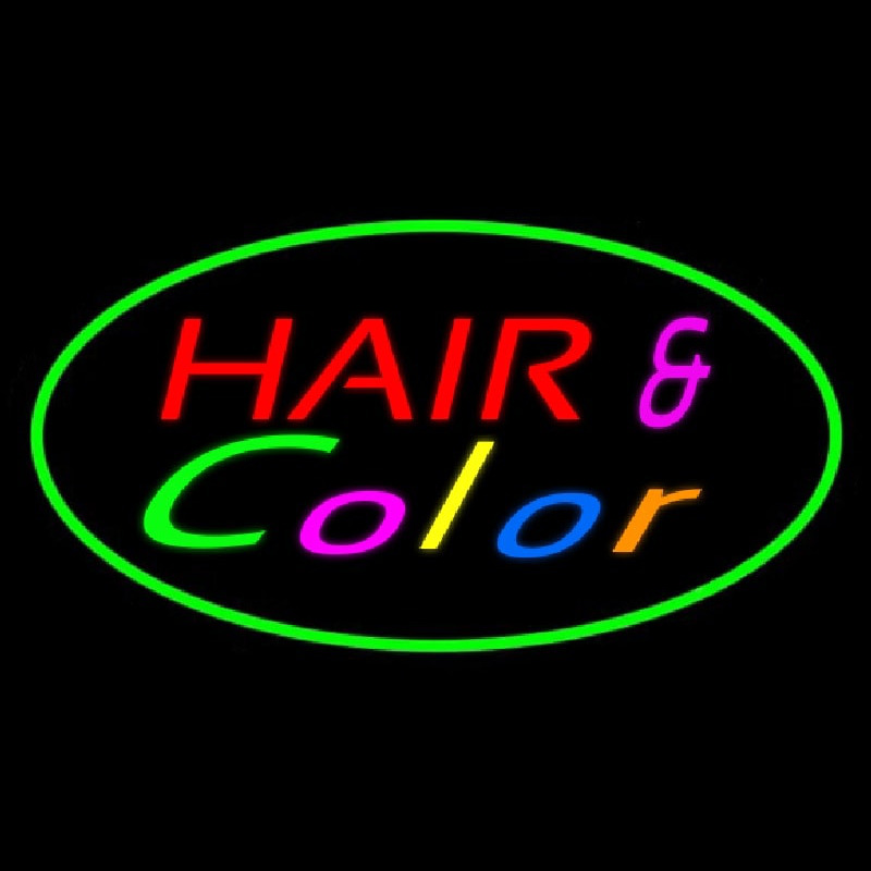 Hair And Color Oval Green Neon Skilt