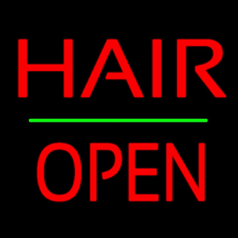 Hair Block Open Green Line Neon Skilt