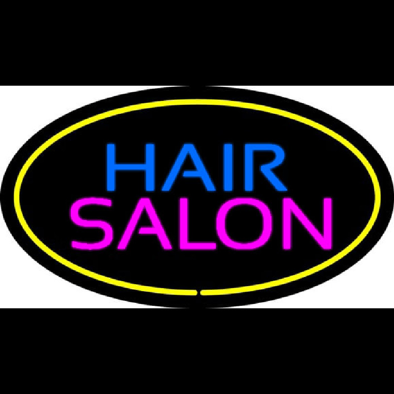 Hair Salon Oval Yellow Neon Skilt