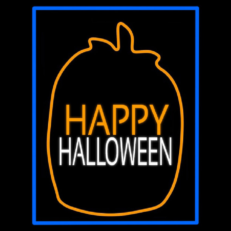 Happy Halloween With Blue Border Neon Skilt