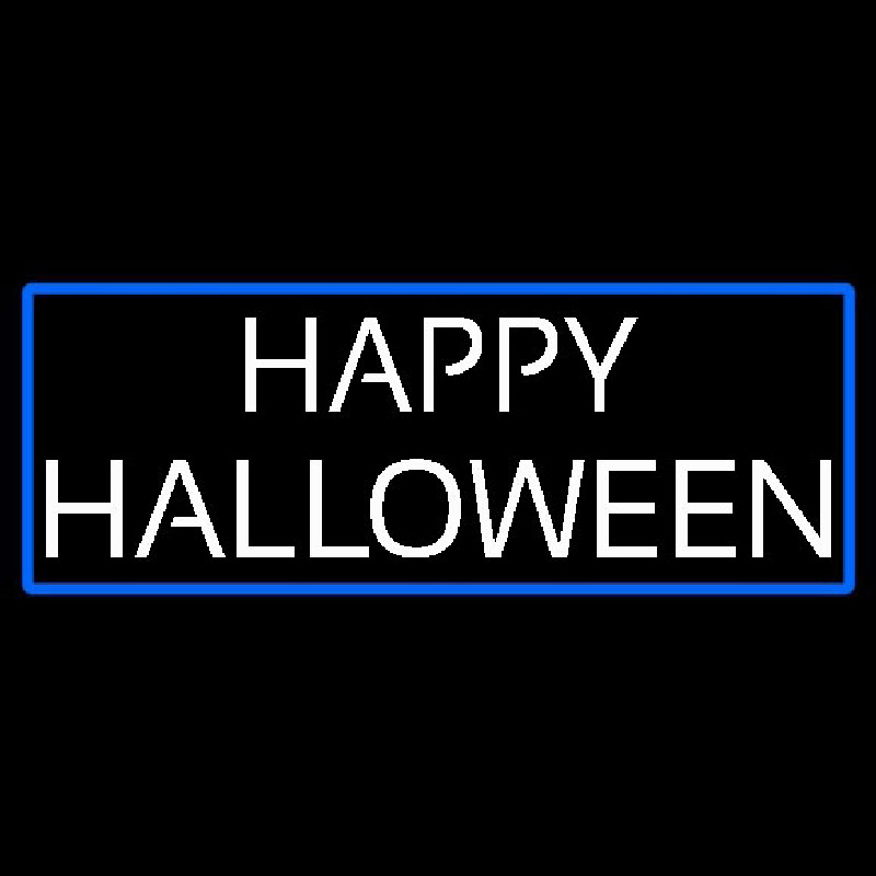 Happy Halloween With Blue Border Neon Skilt