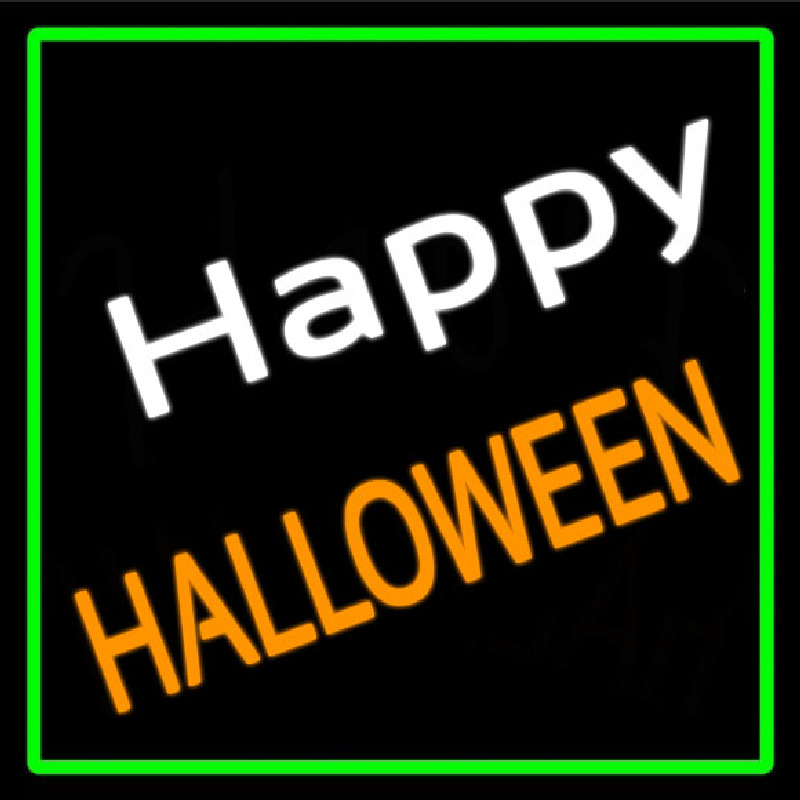 Happy Halloween With Green Border Neon Skilt