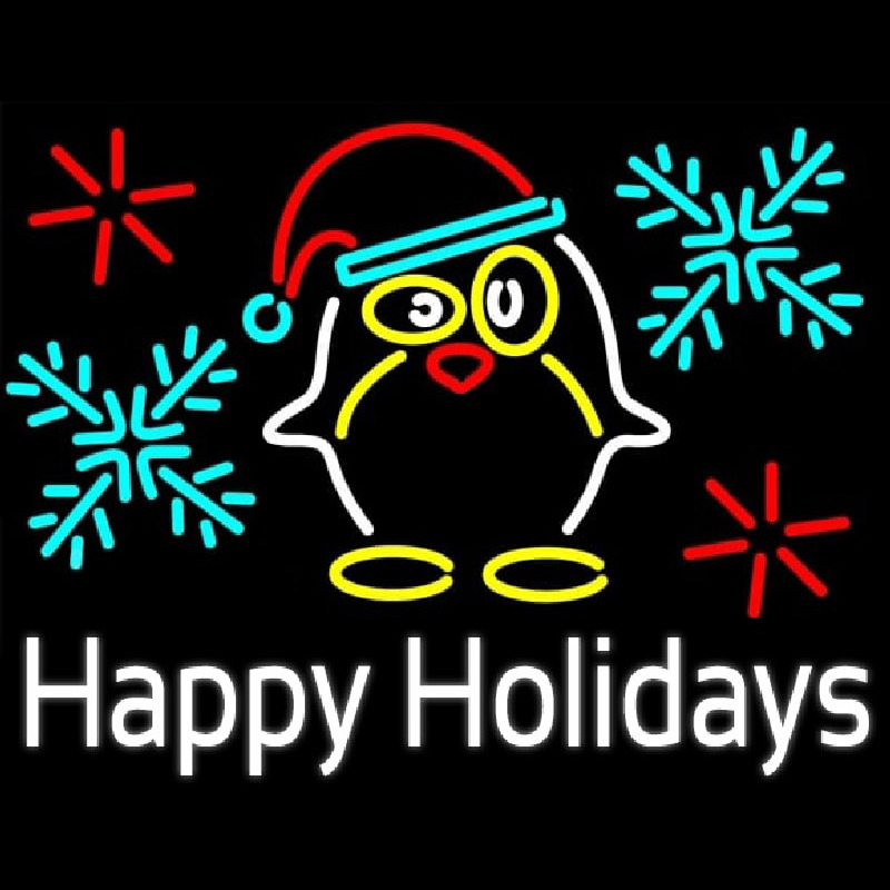 Happy Holidays With Snow Man Logo Neon Skilt