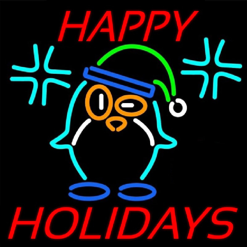 Happy Holidays With Snow Man Logo Neon Skilt