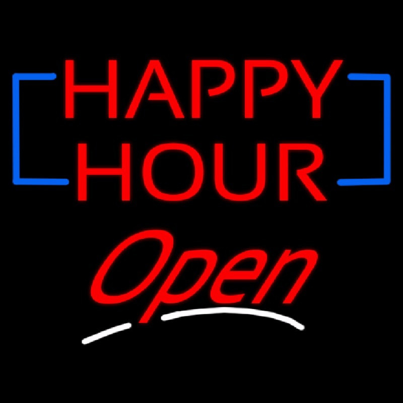 Happy Hour Cursive Open Neon Skilt