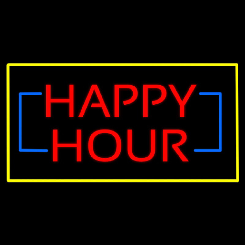 Happy Hour Rectangle Yellow Neon Skilt