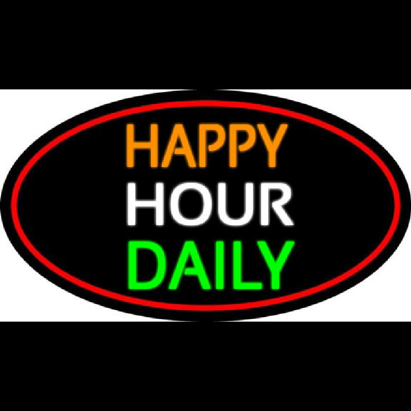 Happy Hours Daily Oval With Red Border Neon Skilt