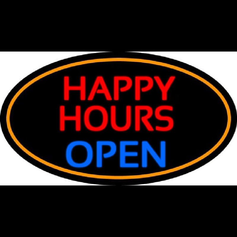 Happy Hours Open Oval With Orange Border Neon Skilt