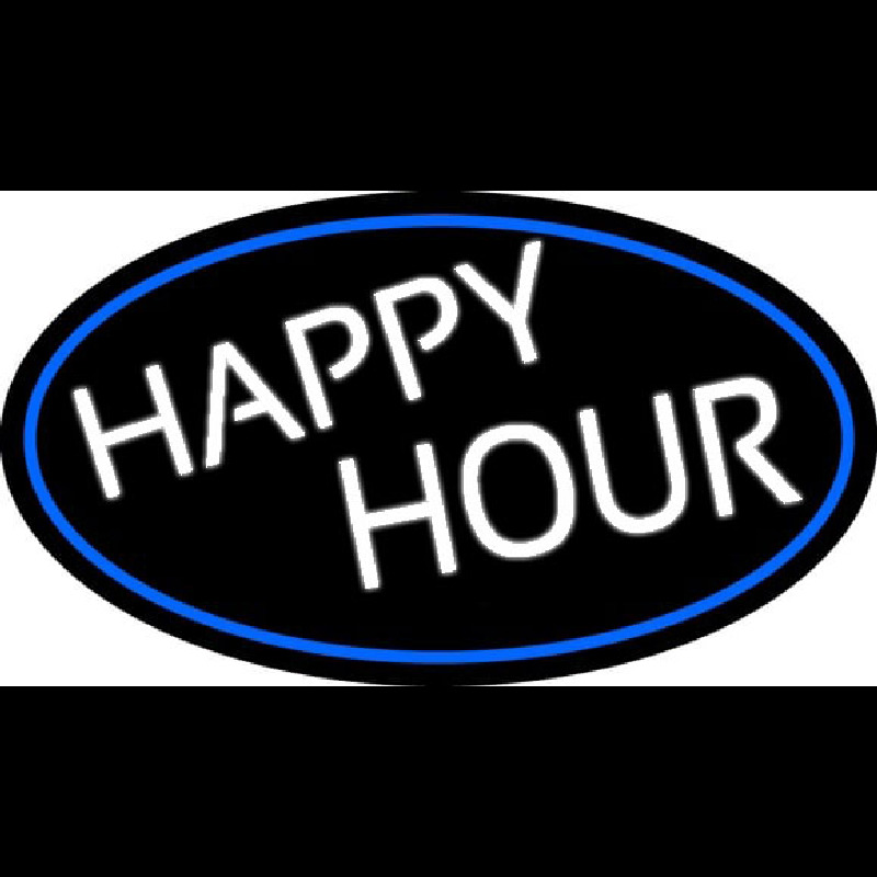 Happy Hours Oval With Blue Border Neon Skilt