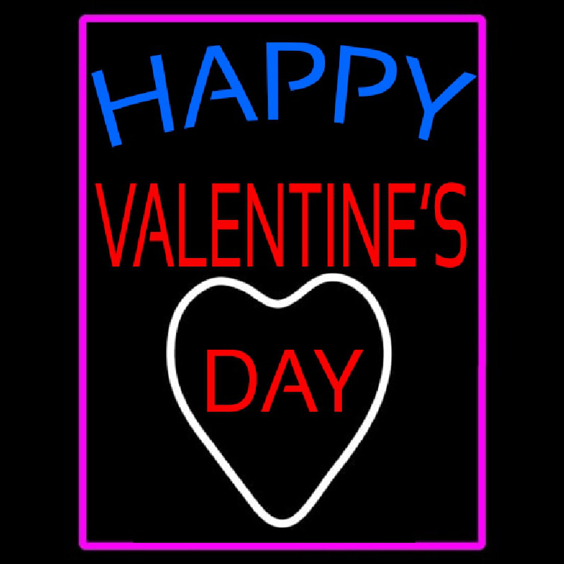 Happy Valentines Day With Pink Border Neon Skilt