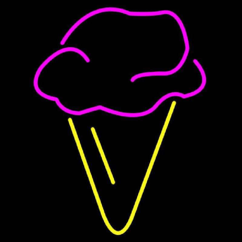 Hard Ice Cream In Pink With Yellow Cone Neon Skilt