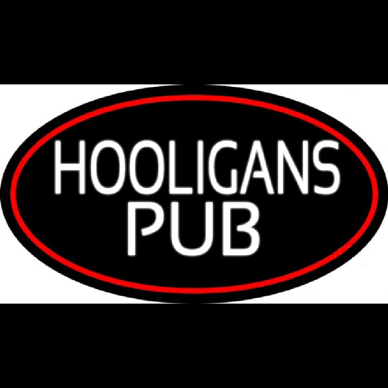 Hooligans Pub Oval With Red Border Neon Skilt