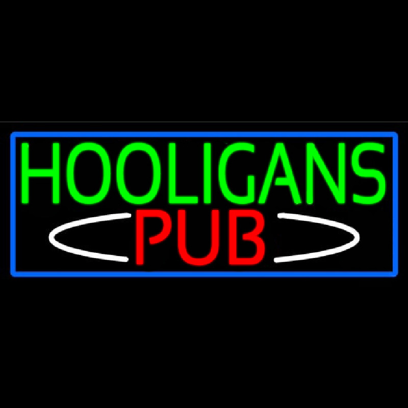 Hooligans Pub With Blue Border Neon Skilt