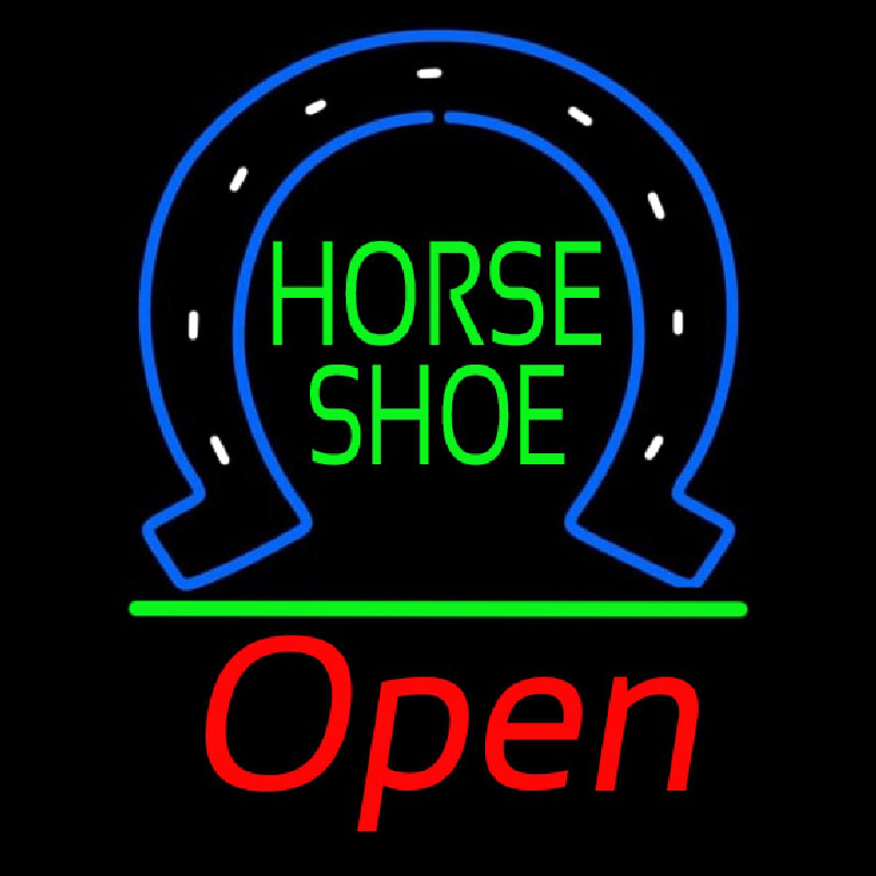 Horseshoe Open With Green Line Neon Skilt