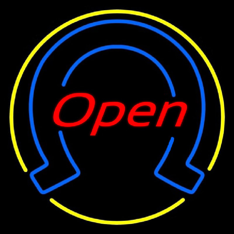 Horseshoe Open With Yellow Border Neon Skilt