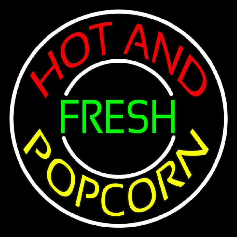 Hot And Fresh Popcorn With Border Neon Skilt