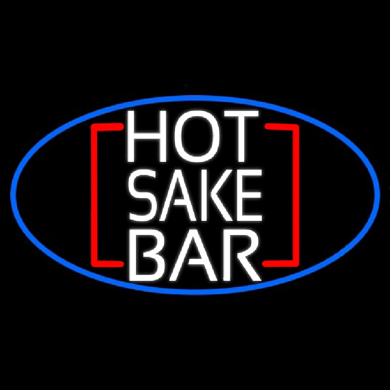 Hot Sake Bar Oval With Blue Border Neon Skilt