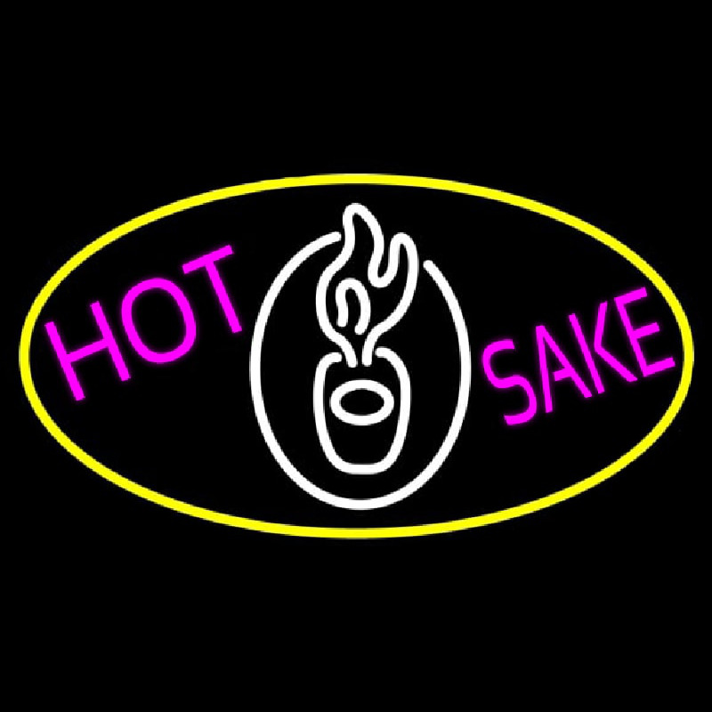 Hot Sake Oval With Yellow Border Neon Skilt