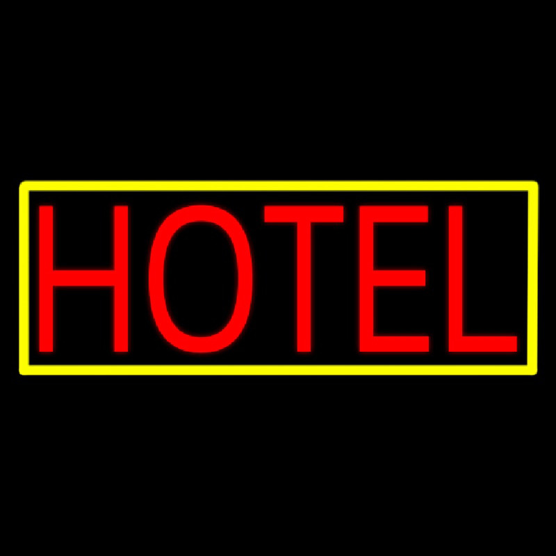Hotel With Yellow Border Neon Skilt