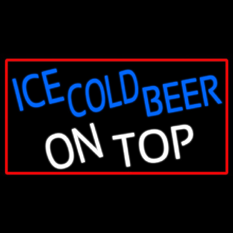 Ice Cold Beer On Top With Red Border Neon Skilt