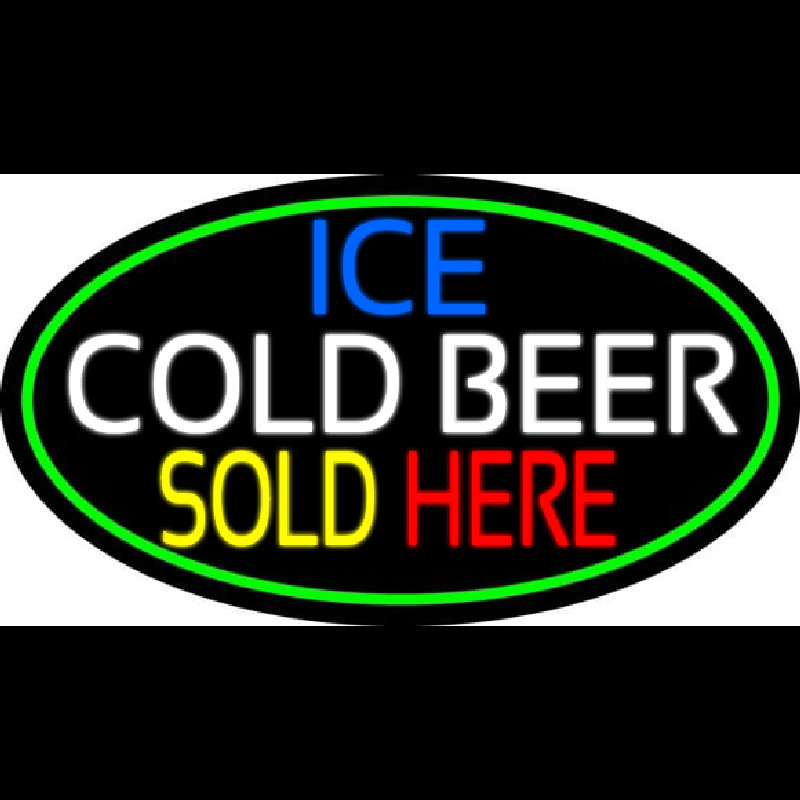 Ice Cold Beer Sold Here With Green Border Neon Skilt