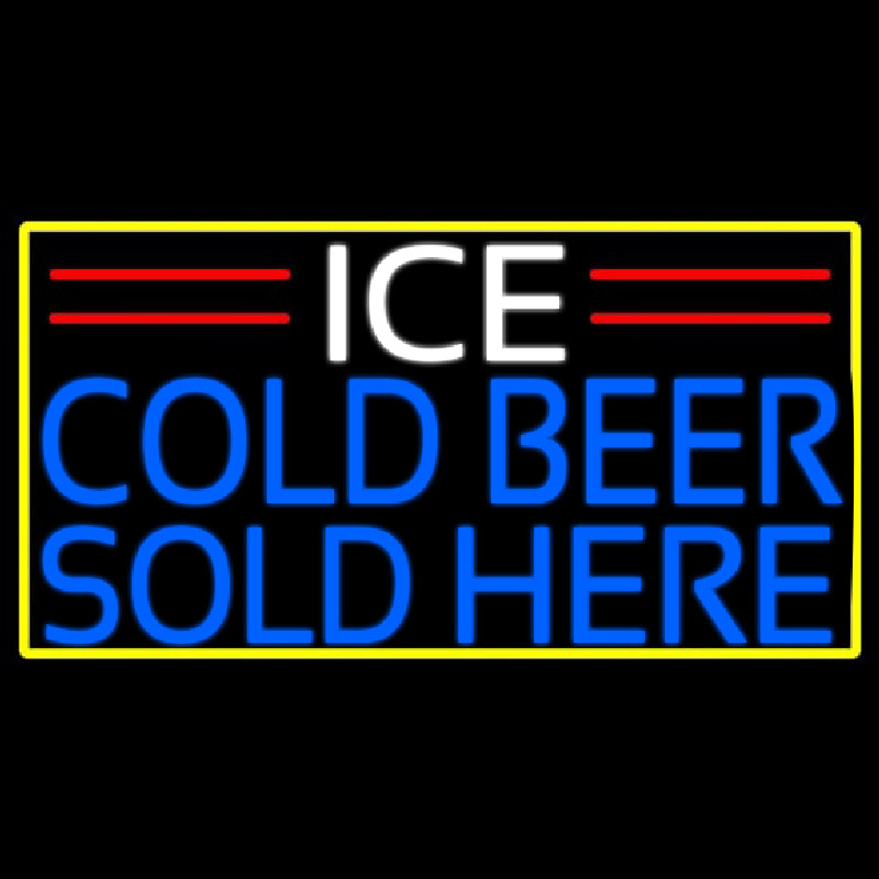 Ice Cold Beer Sold Here With Yellow Border Neon Skilt