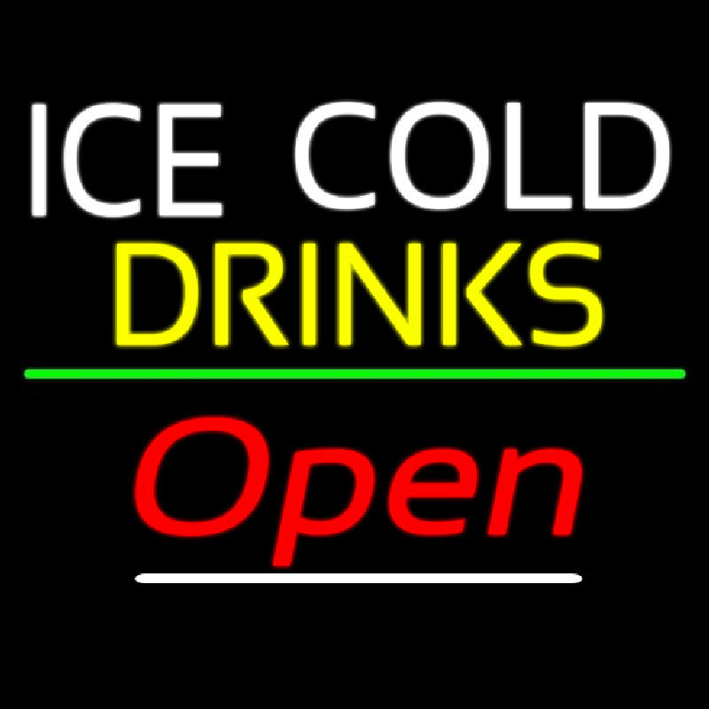 Ice Cold Drinks Open Neon Skilt