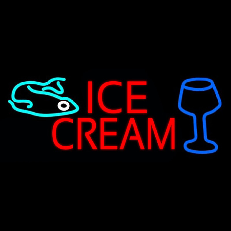 Ice Cream Glass N Fish Neon Skilt