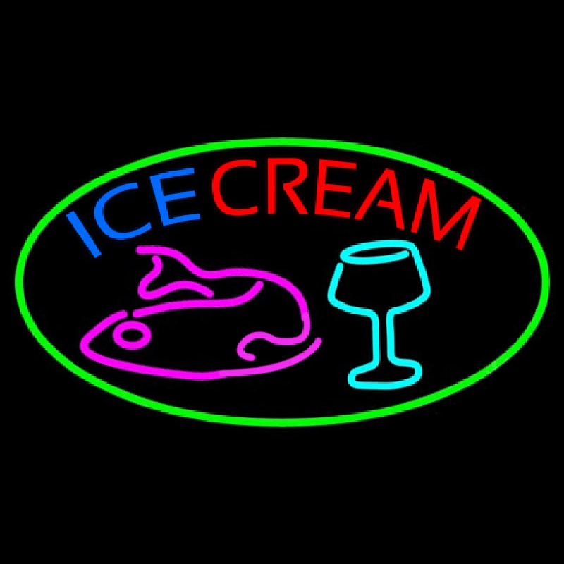 Ice Cream Glass N Fish Neon Skilt