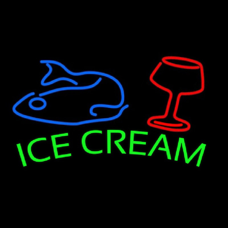 Ice Cream Glass N Fish Neon Skilt