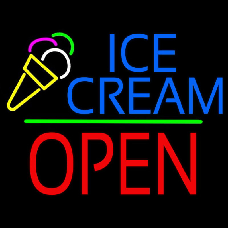 Ice Cream Logo Block Open Green Line Neon Skilt