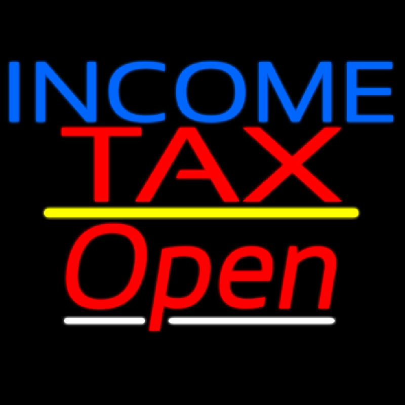 Income Ta  Open Yellow Line Neon Skilt