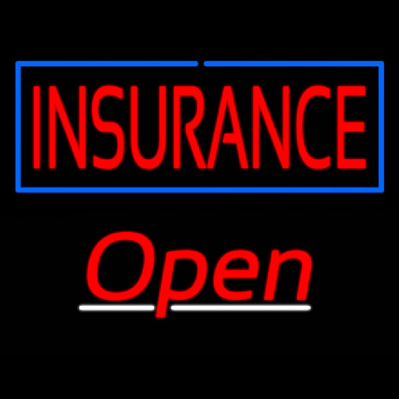 Insurance Blue Border Open Neon Skilt