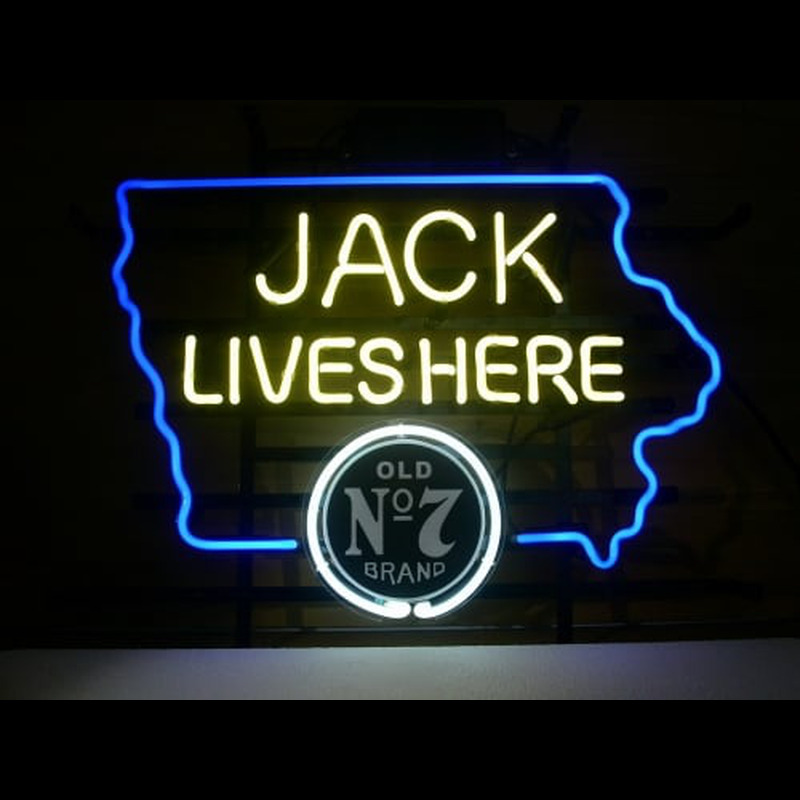 Jack Daniels Jack Lives Here IOWA Whiskey Neon Skilt