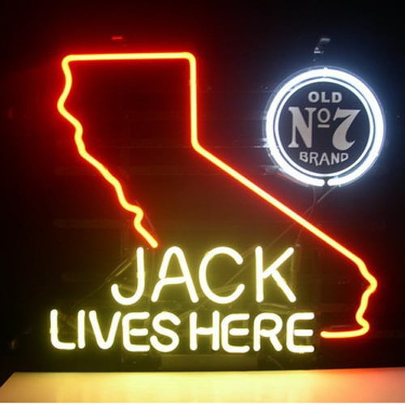 Jack Daniels Lives Here California Old #7 Whiskey Øl Bar Åben Neon Skilt