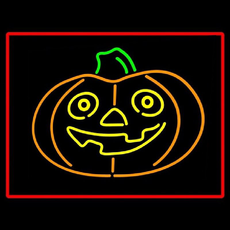 Jack O Lantern Pumkin With Red Border Neon Skilt