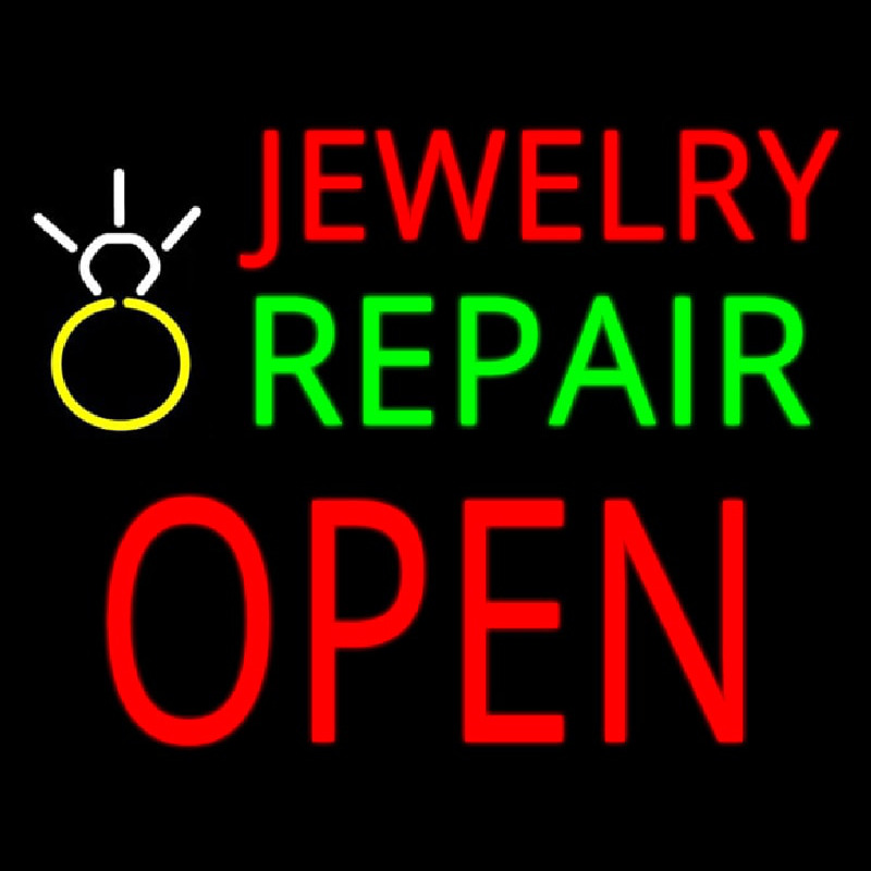 Jewelry Repair Block Open With Logo Neon Skilt