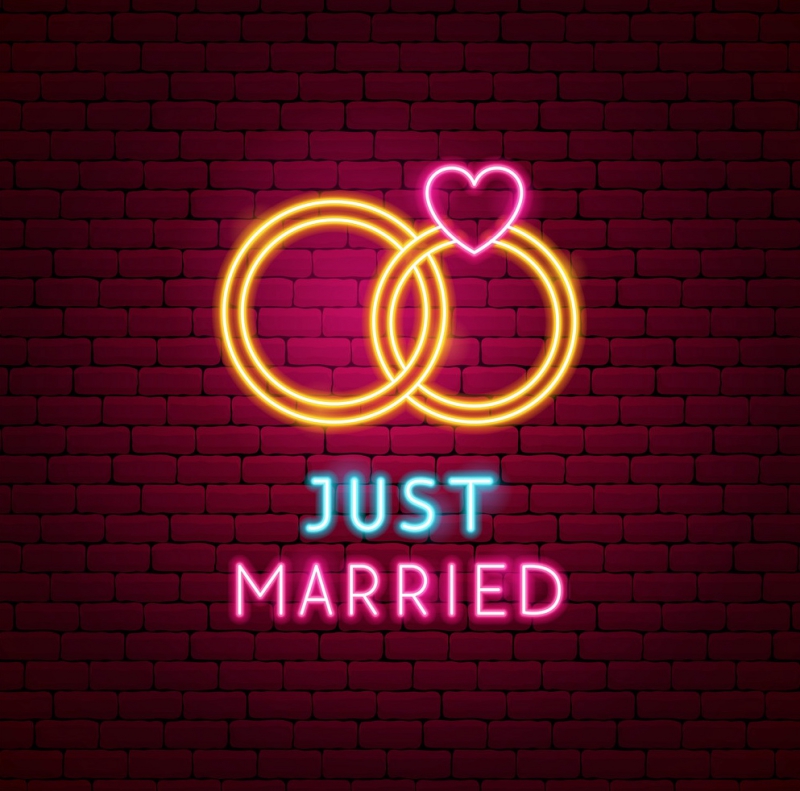 Just Married Rings Neon Skilt