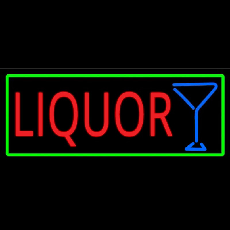 Liquor And Martini Glass With Green Border Neon Skilt