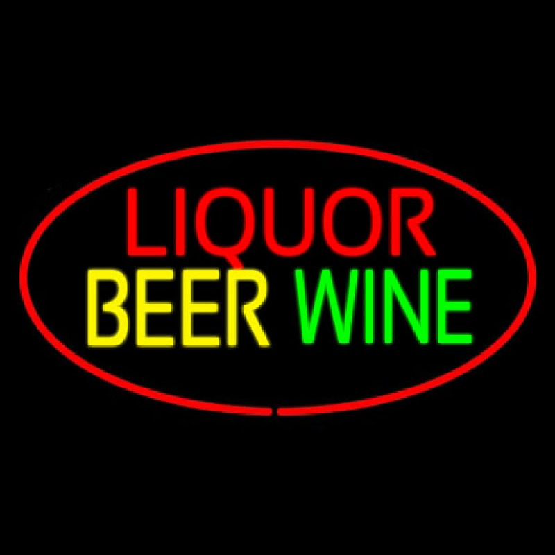Liquor Beer Wine Oval Red Neon Skilt