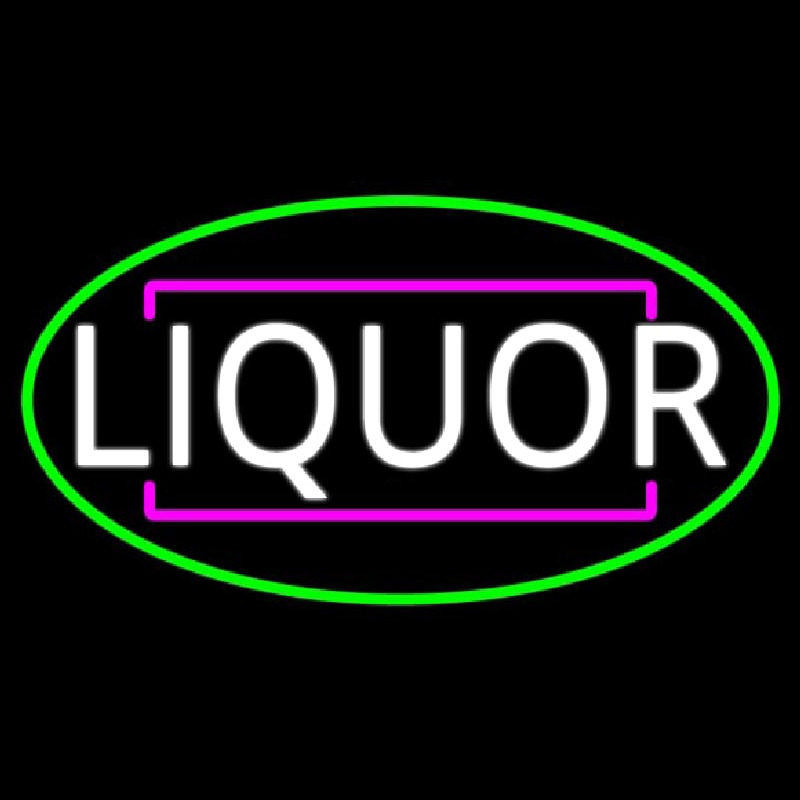 Liquor Oval With Green Border Neon Skilt