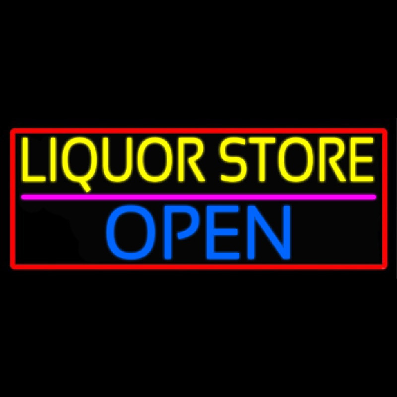 Liquor Store Open With Red Border Neon Skilt