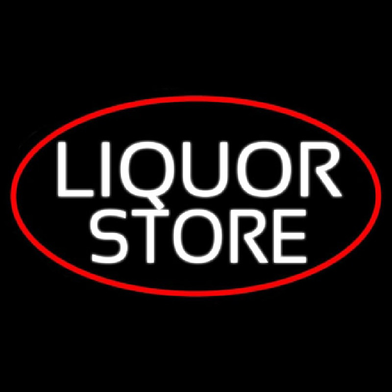 Liquor Store Oval With Red Border Neon Skilt