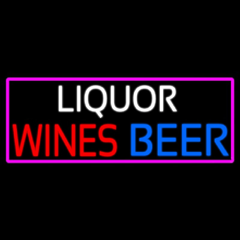 Liquors Wines Beer With Pink Border Neon Skilt