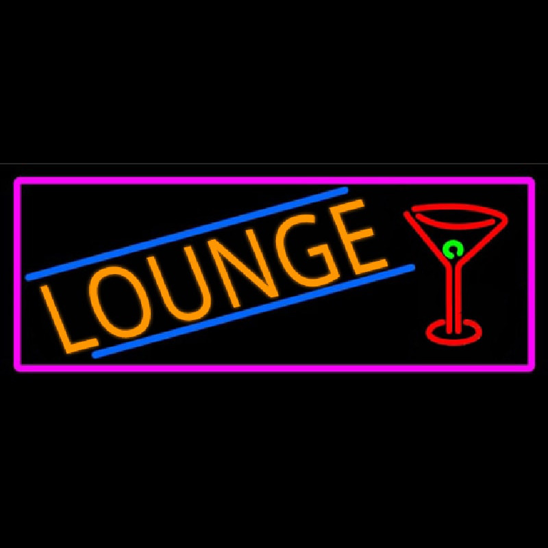 Lounge And Martini Glass With Pink Border Neon Skilt