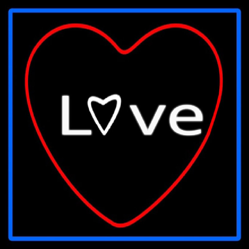 Love Red Heart With Blue Border Neon Skilt