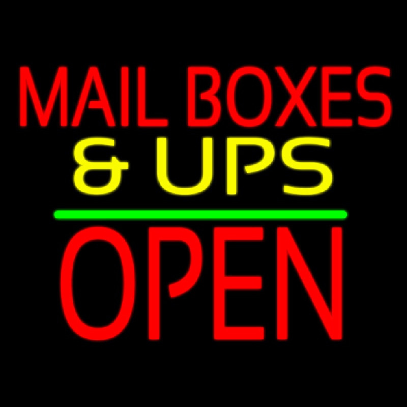 Mail Bo es And Ups Open Block Green Line Neon Skilt
