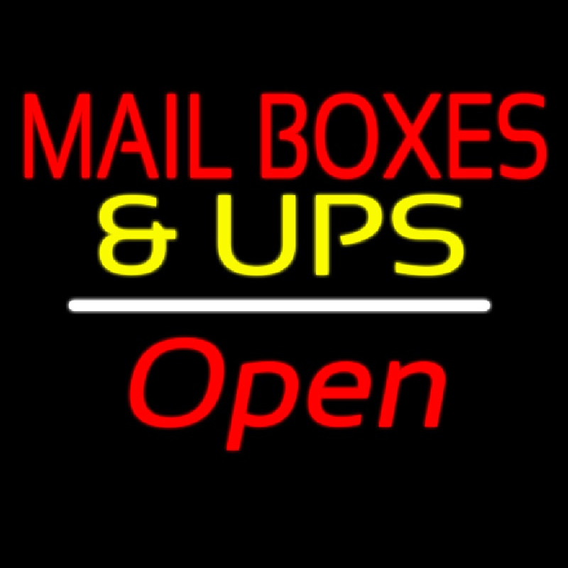 Mail Bo es And Ups Open White Line Neon Skilt